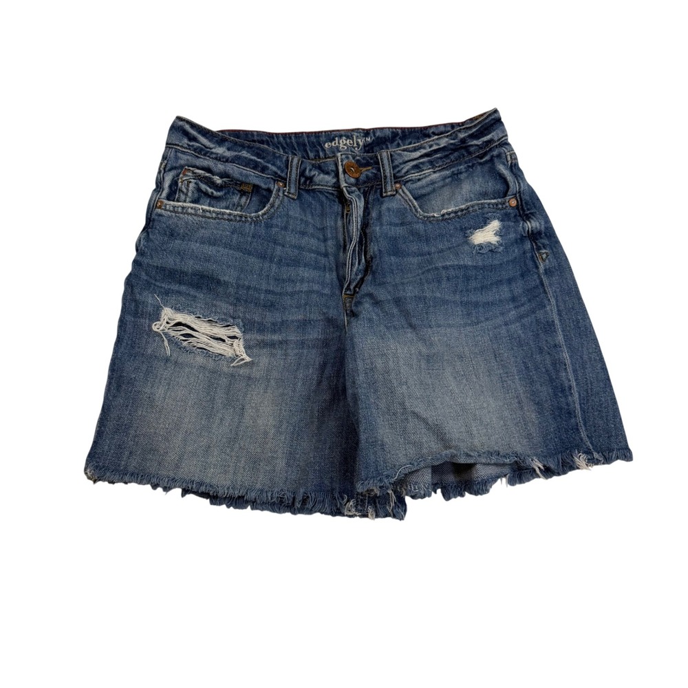 Edgely Womens Distressed Denim Cut Off Shorts Blue Medium Wash Size 8 Cotton